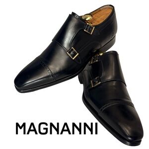 MAGNANNI Size 10M Double Monk Strap Black Leather Oxfords